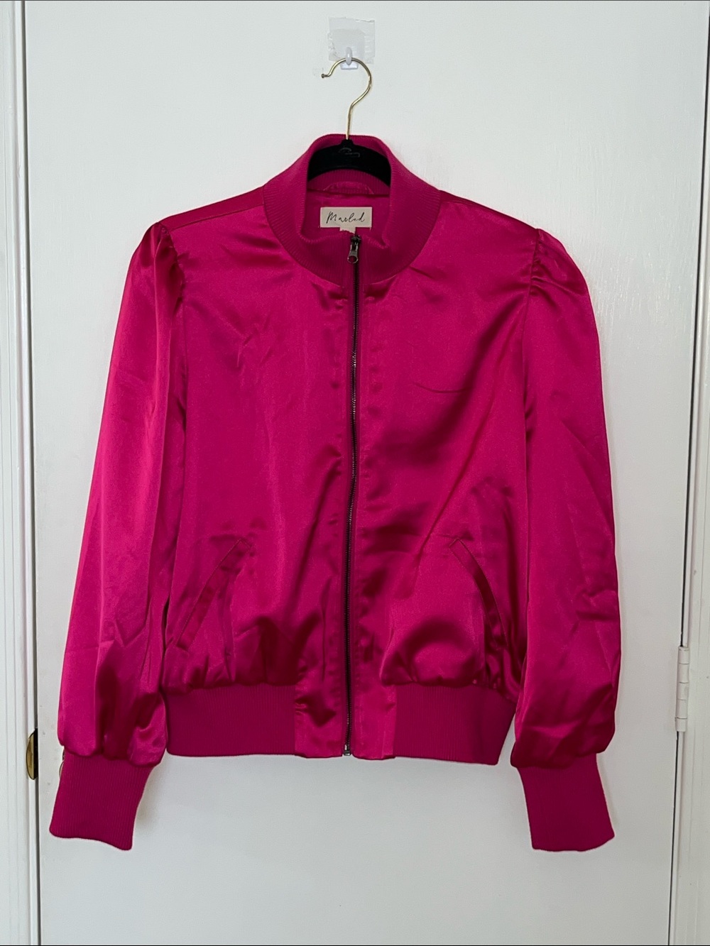 Marled Hot Pink Satin Bomber Jacket